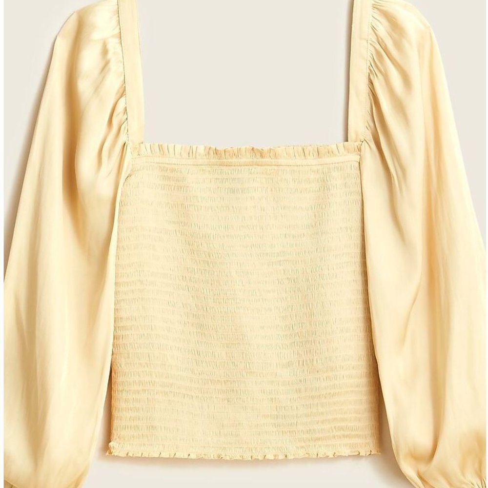 J CREW Squareneck smocked featherweight satin cropped top
